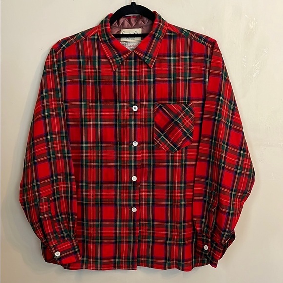 1960s Game and Lake Red Loop Button Up Shirt Buffalo Plaid 100% Wool - Picture 1 of 17
